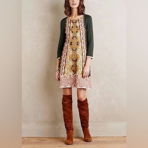 Knitted and knotted Dresses & Skirts - Anthropologie Knitted and Knotted Beaded Dress Green Yellow Size XS Peti…